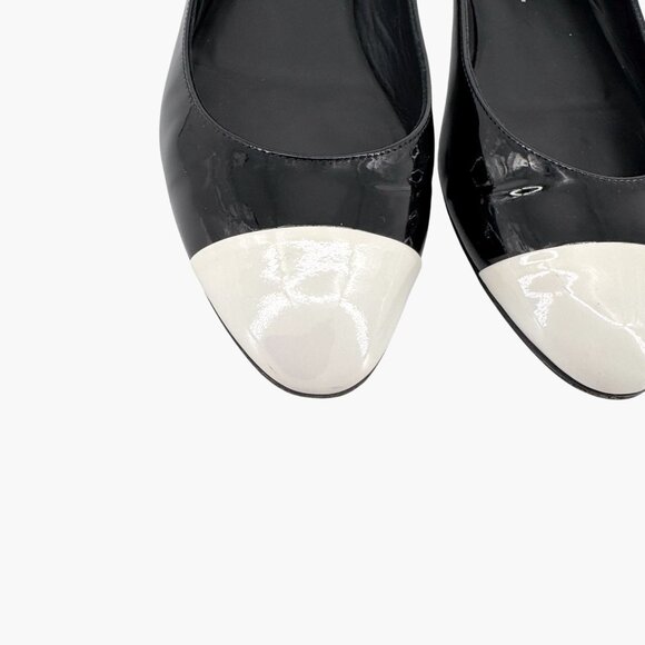 Chanel Cap Toe CC Ballet Flats Size 38.5 US 7.5-8 Black Patent Two Tone Shoes - Picture 6 of 16